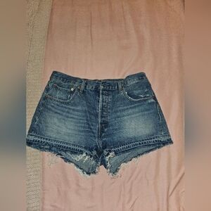 Levi's 501  High-Waist Distressed Denim Shorts - Blue